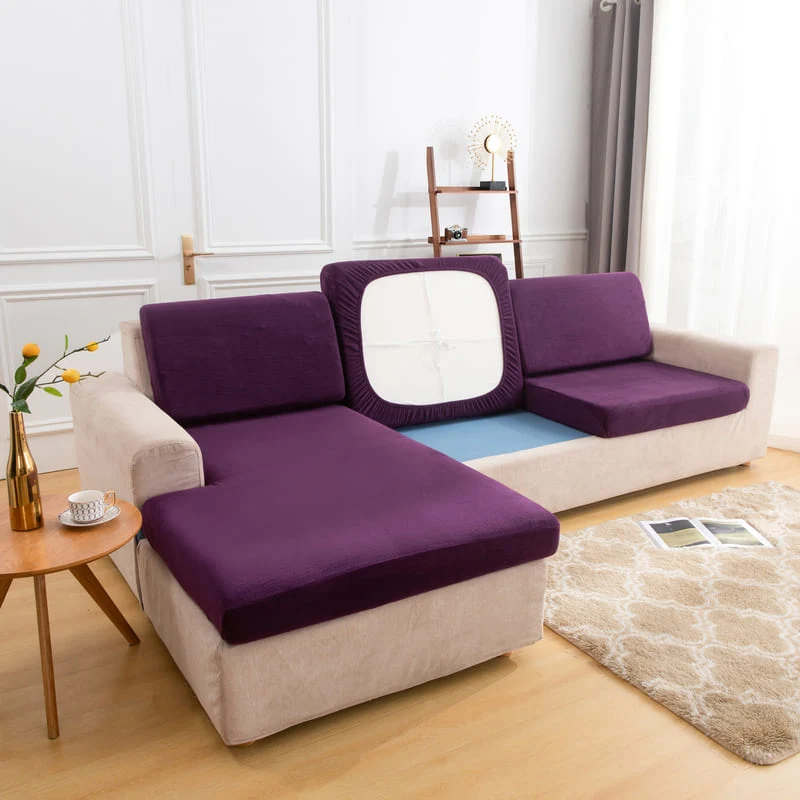 Housse Peluche Prune pour Coussin d'Assise de Canapé