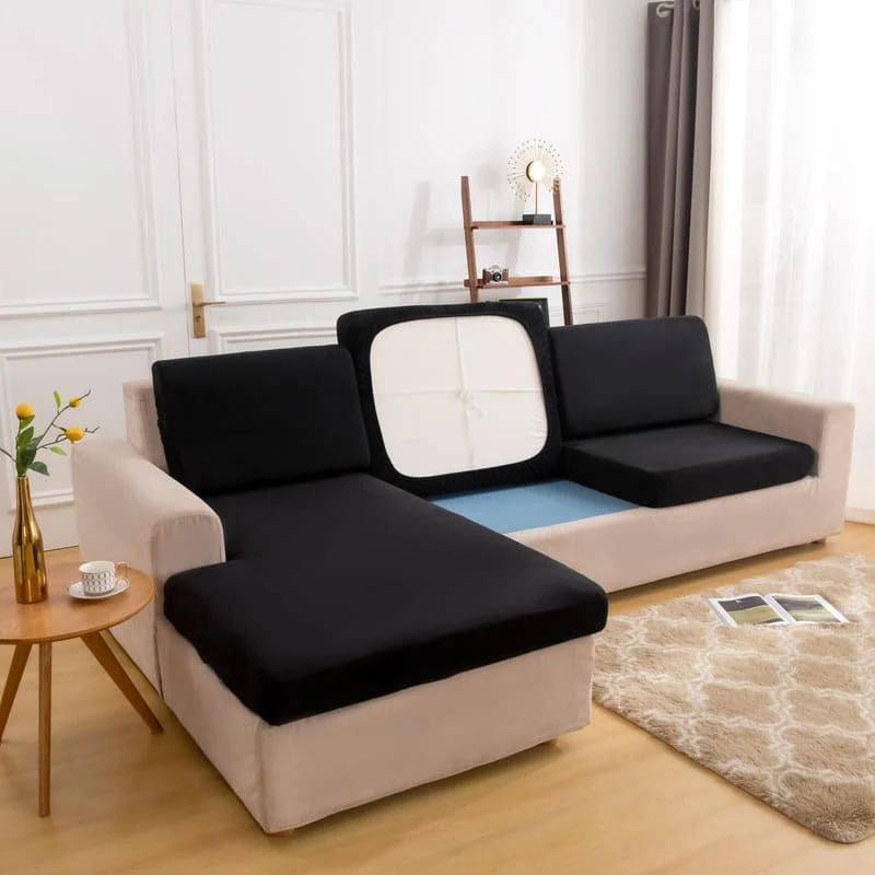 Housse Peluche Noir pour Coussin d'Assise de Canapé