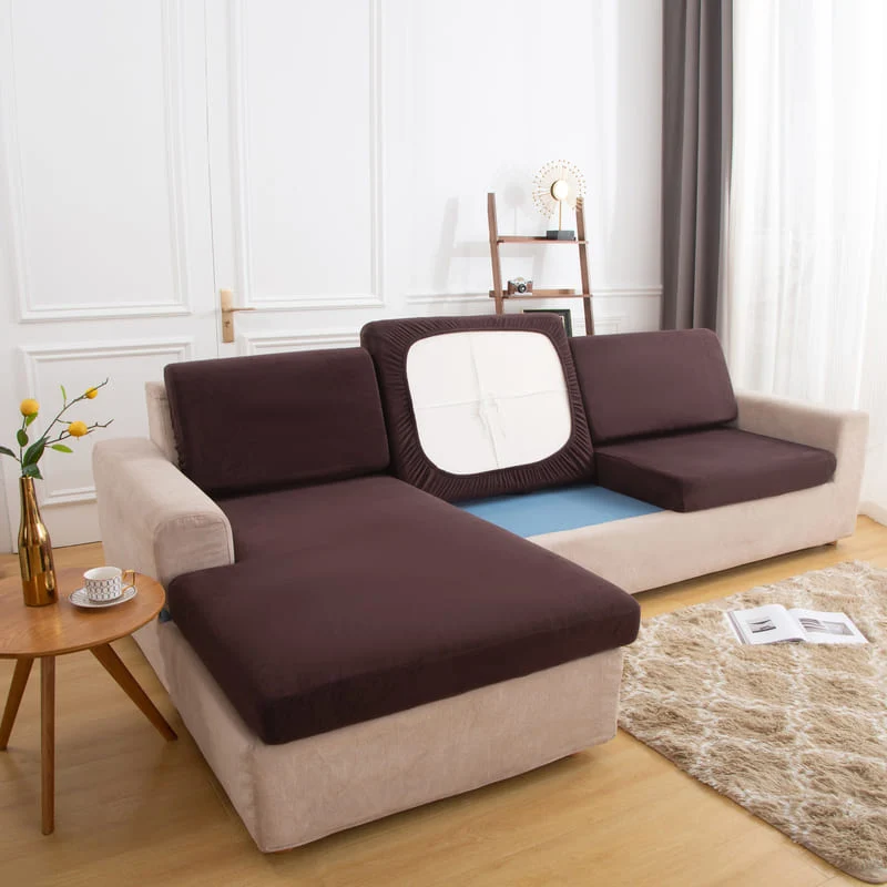 Housse Peluche Marron pour Coussin d'Assise de Canapé