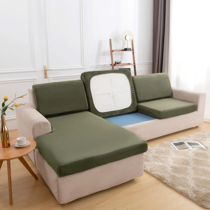 Housse Peluche Kaki pour Coussin d'Assise de Canapé