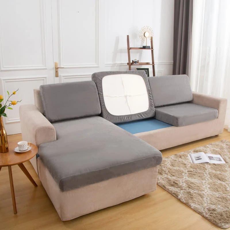 Housse Peluche Grise pour Coussin d'Assise de Canapé