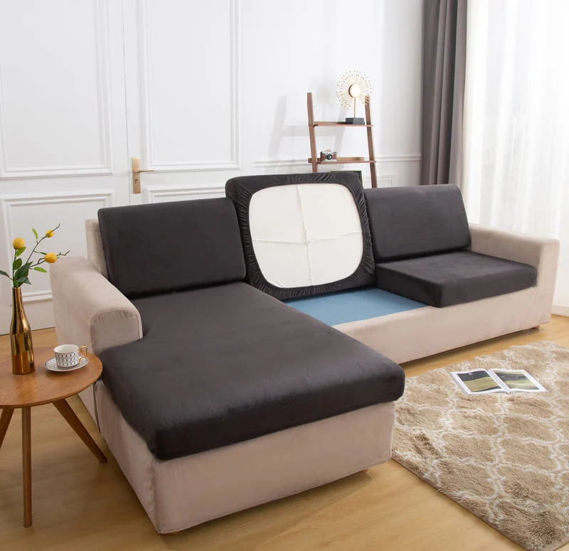 Housse Peluche Gris anthracite pour Coussin d'Assise de Canapé