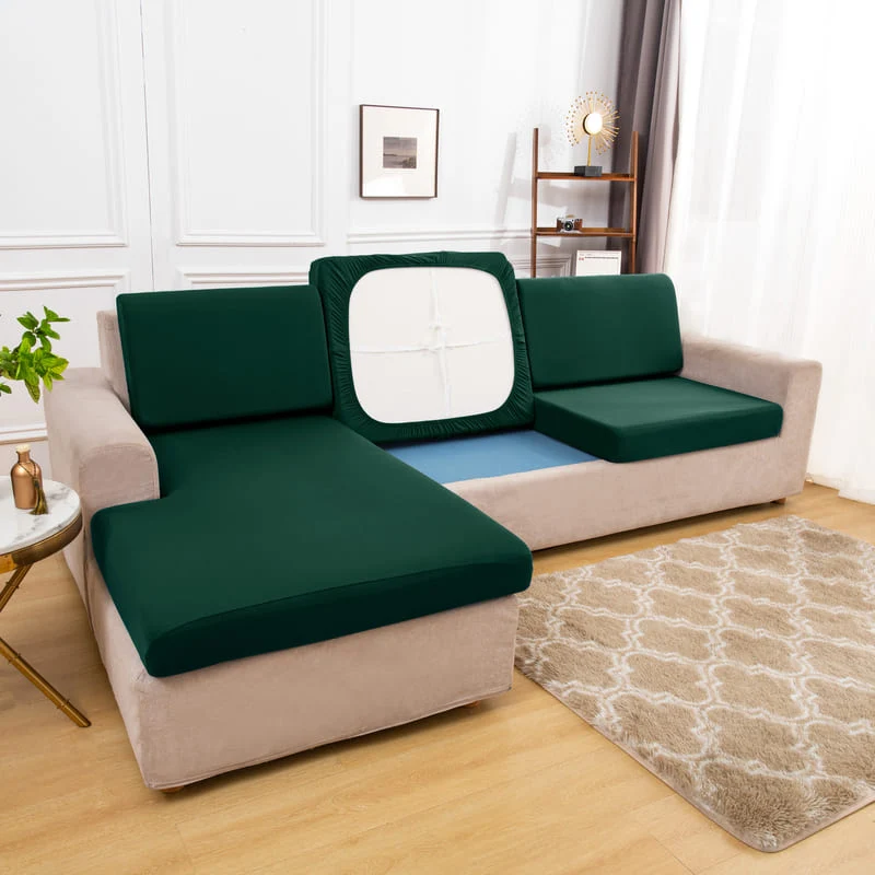 Housse extensible Vert sapin pour Coussin de Canapé
