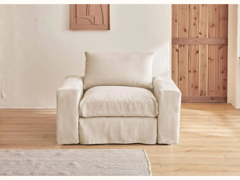 Fauteuil large en lin LENO - 80 cm