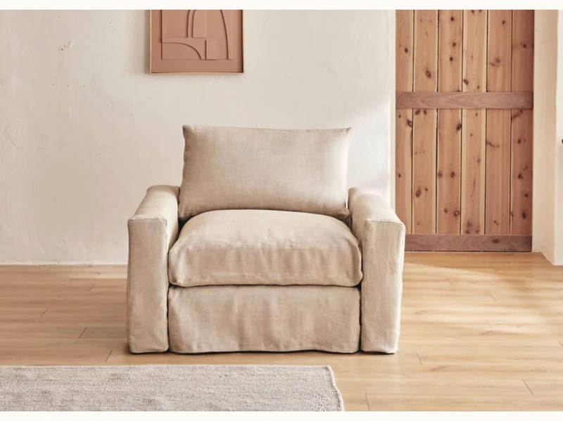 Fauteuil large en lin LENO - 80 cm