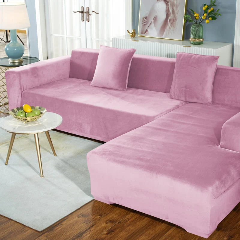 Housse de Canapé d'Angle Velours Rose