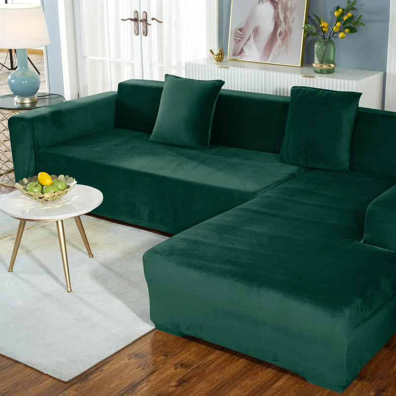 Housse de Canapé d'Angle Velours Vert sapin
