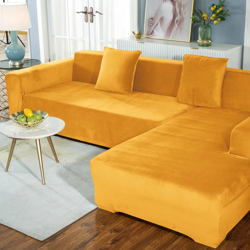 Housse de Canapé d'Angle Velours Jaune Moutarde