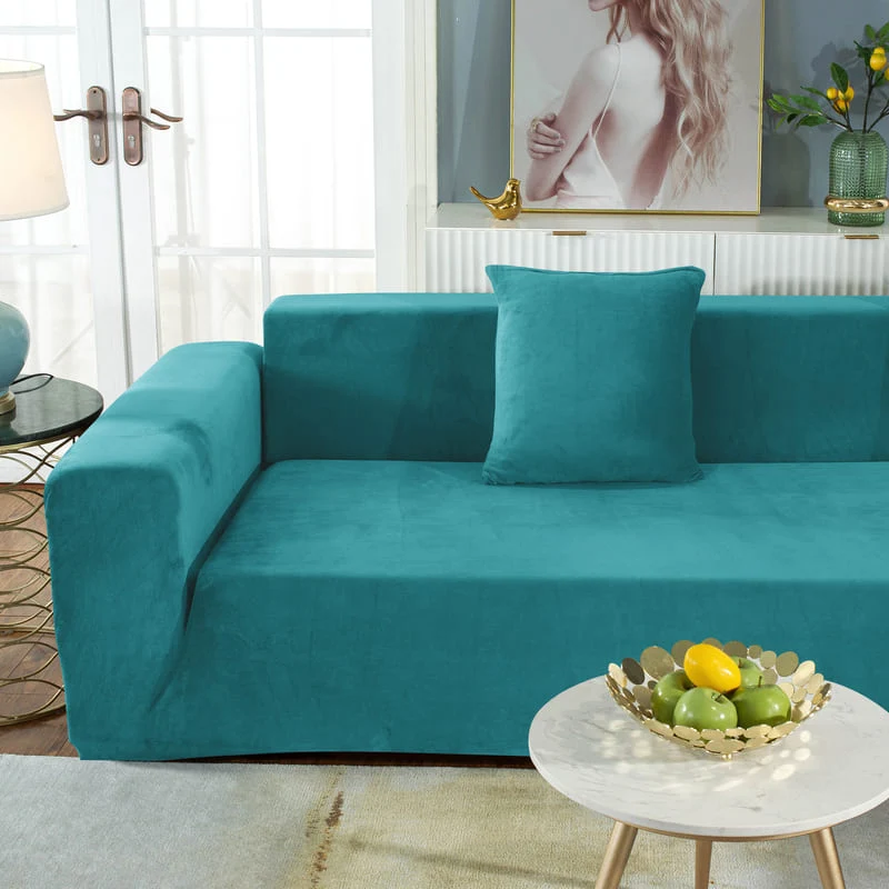 Housse de Canapé d'Angle Velours Bleu paon