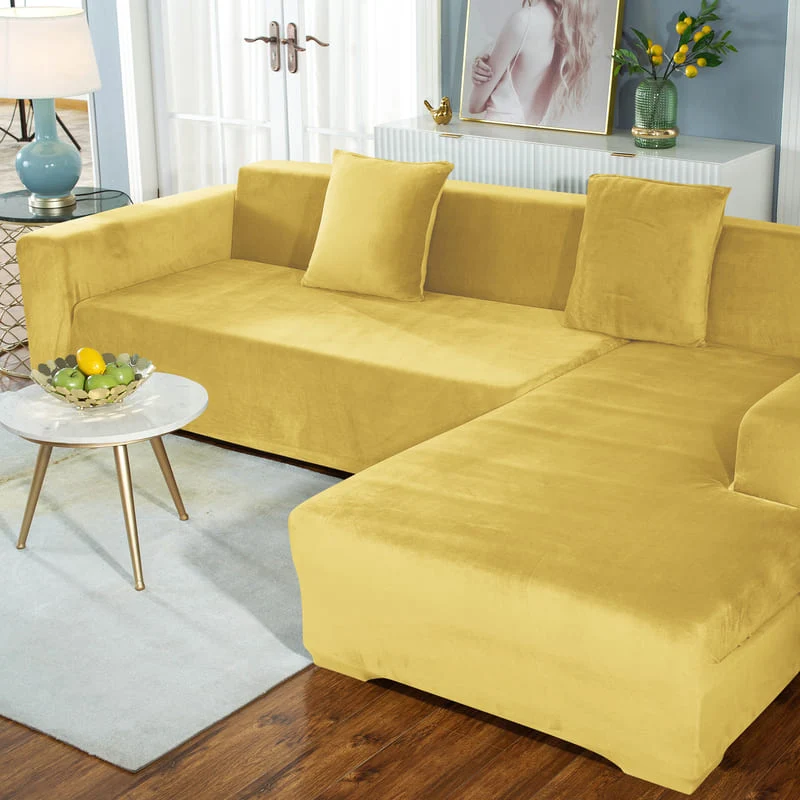 Housse de Canapé d'Angle Velours Jaune