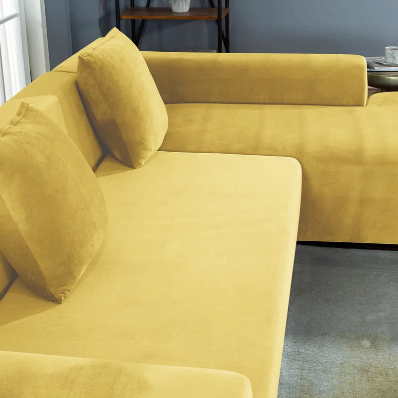 Housse de Canapé d'Angle Velours Jaune