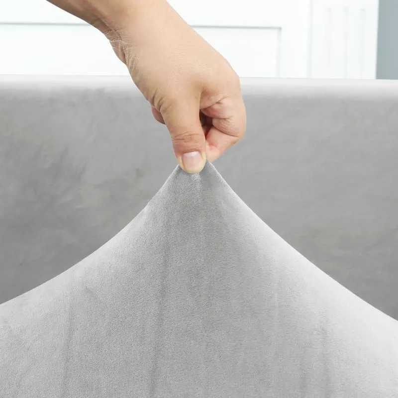 Housse de Canapé d'Angle Velours Gris argent