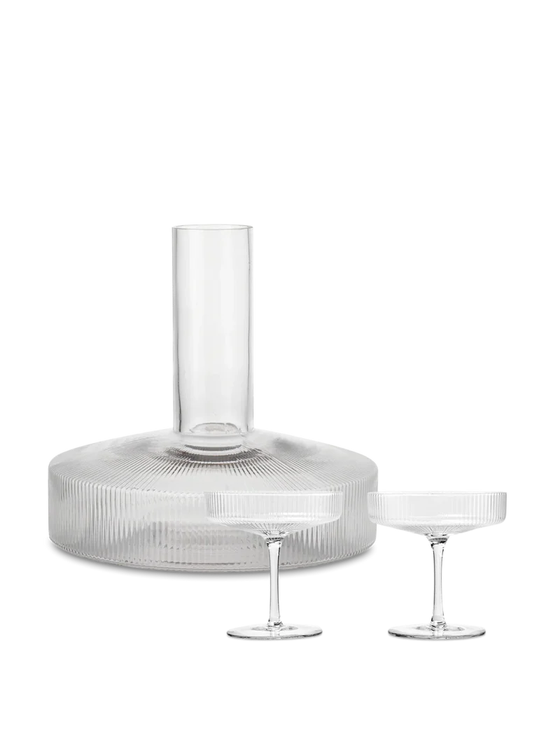 Ripple Champagne Saucers - Set of 2 & Wine Carafe Gift Set - Clear
