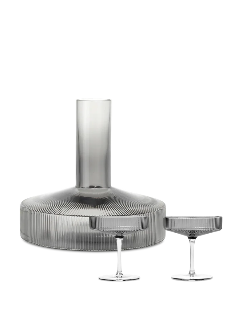 Ripple Champagne Saucers - Set of 2 & Wine Carafe Gift Set - Smoked Grey