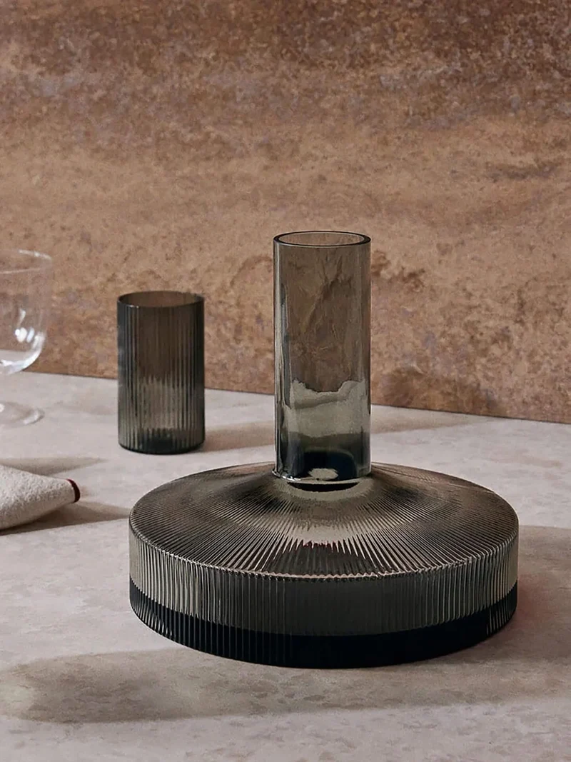 Ripple Champagne Saucers - Set of 2 & Wine Carafe Gift Set - Smoked Grey