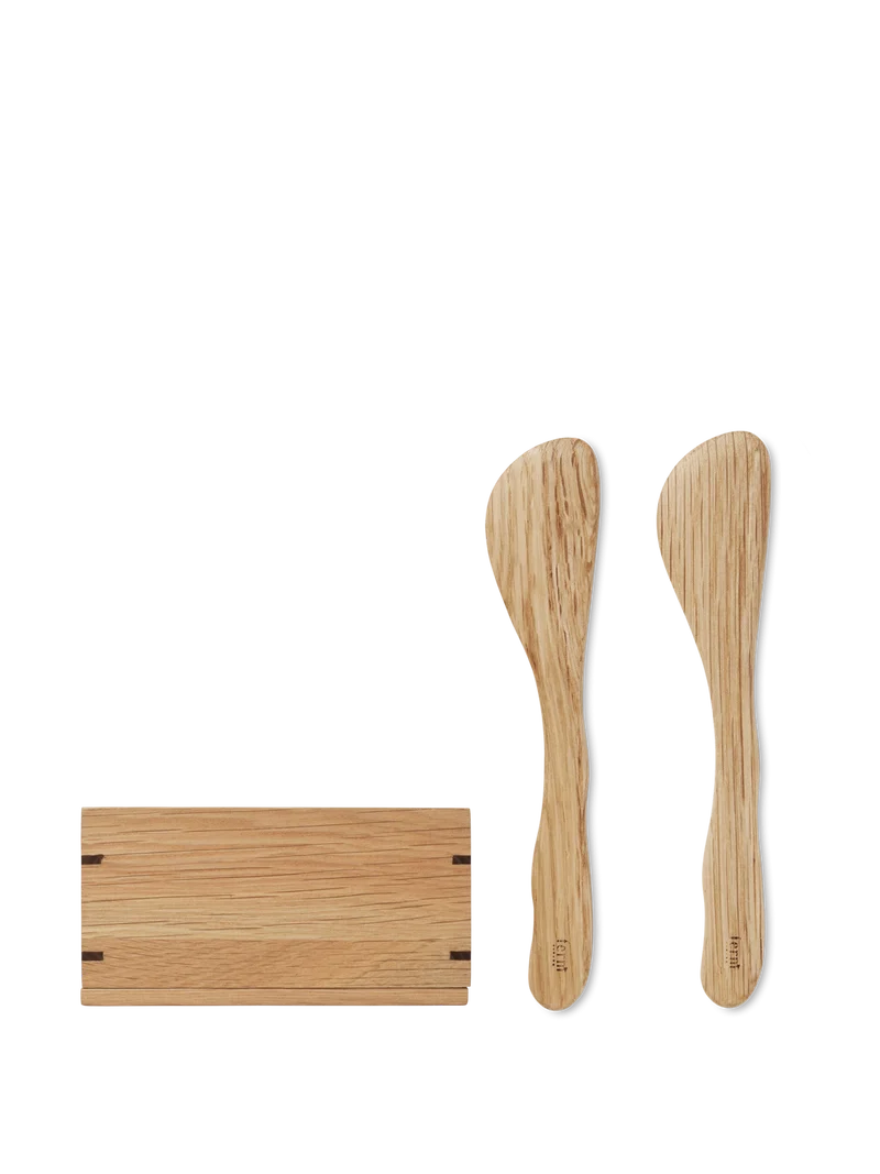 Bon Butter Box - Natural Oak & Cairn Butter Knives - Set of 2 - Oak - Gift Set