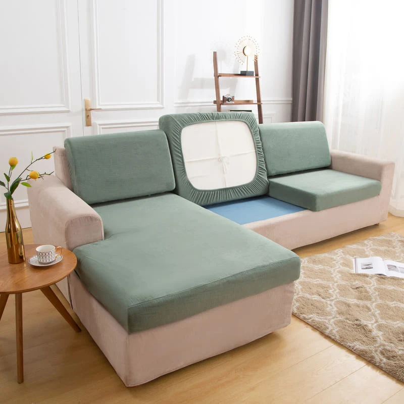 Housse Peluche Vert mousse pour Coussin d'Assise de Canapé
