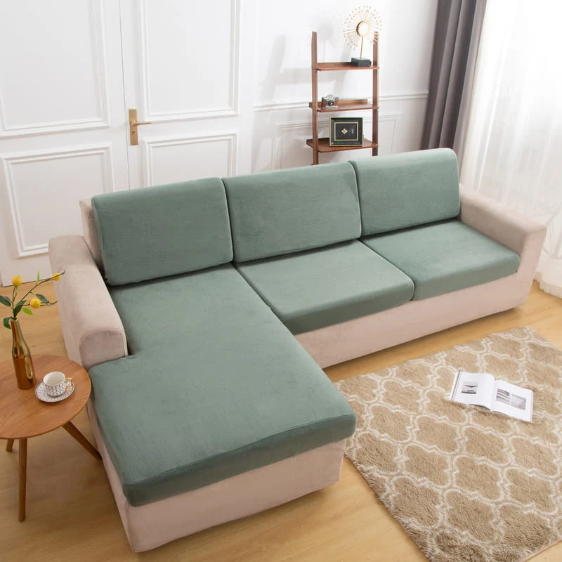 Housse Peluche Vert mousse pour Coussin d'Assise de Canapé