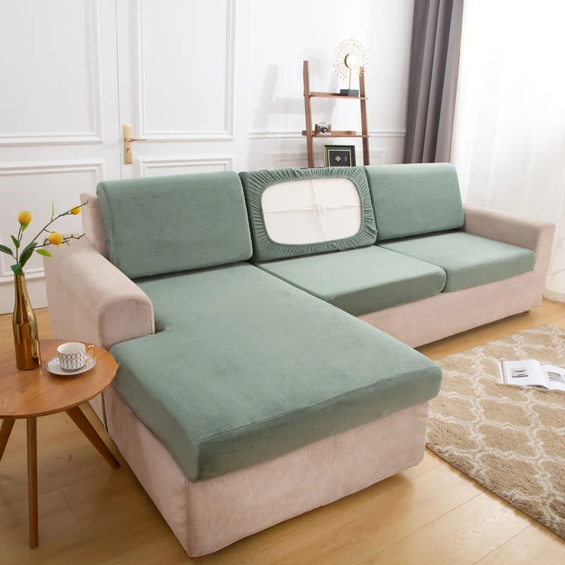Housse Peluche Vert mousse pour Coussin d'Assise de Canapé