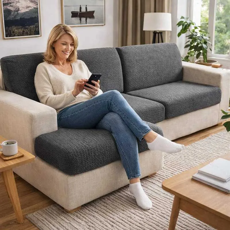 Housse de Canapé Extensible grise foncé
