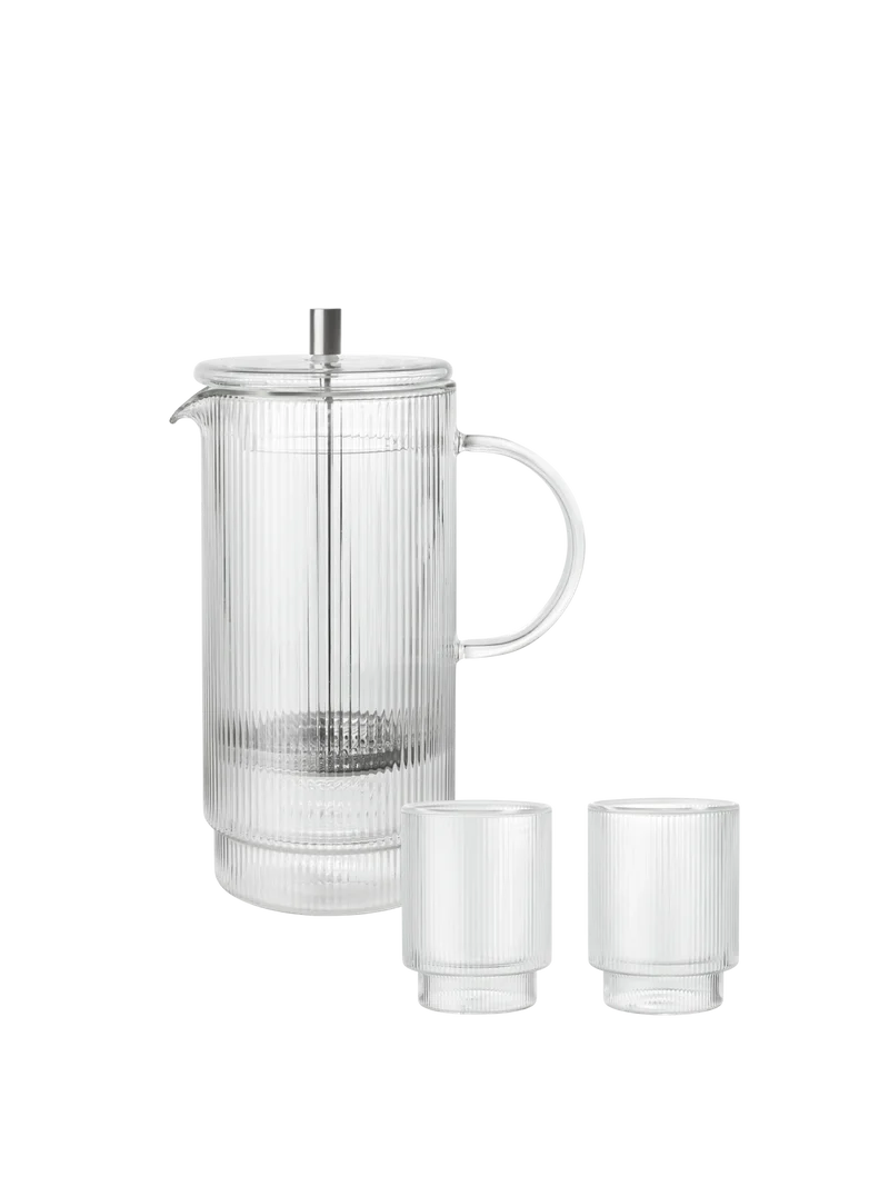 Ripple Thermal French Press & Thermal Glasses - Set of 2 - Gift Set - Clear