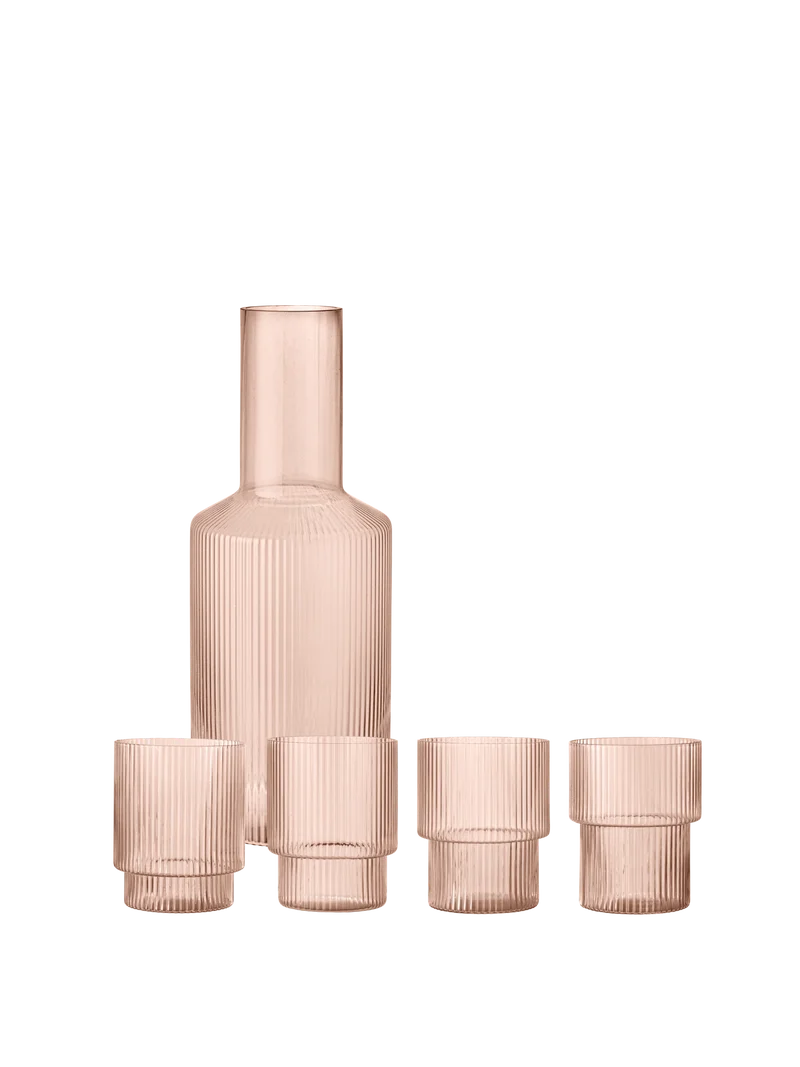 Ripple Glasses - Set of 4 & Carafe Gift Set - Blush
