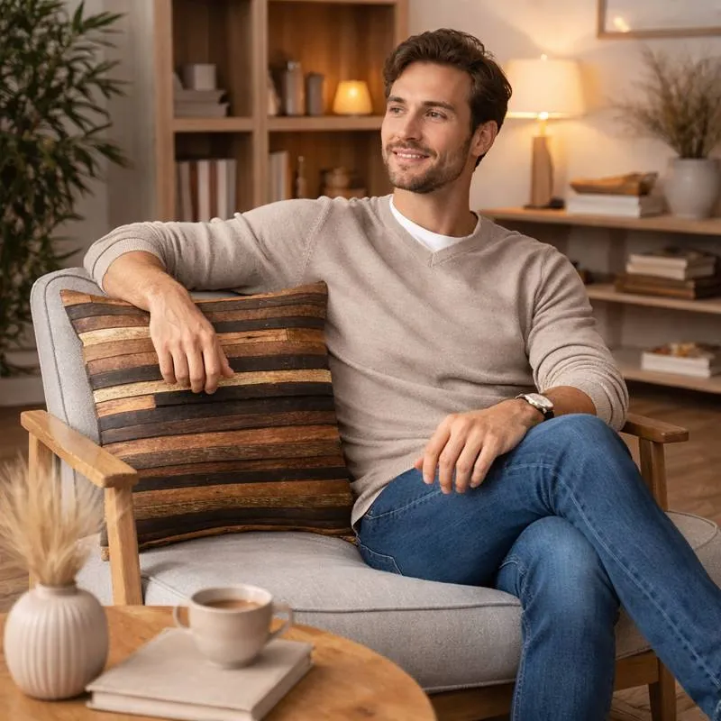 Housse Coussin Carré Bois