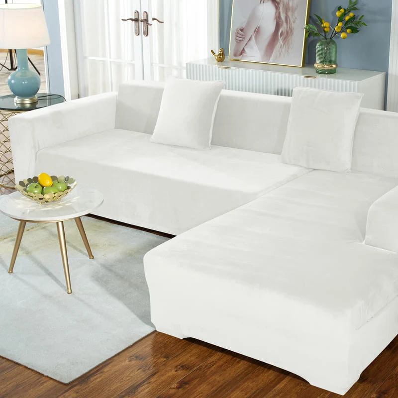 Housse de Canapé d'Angle Velours Blanc