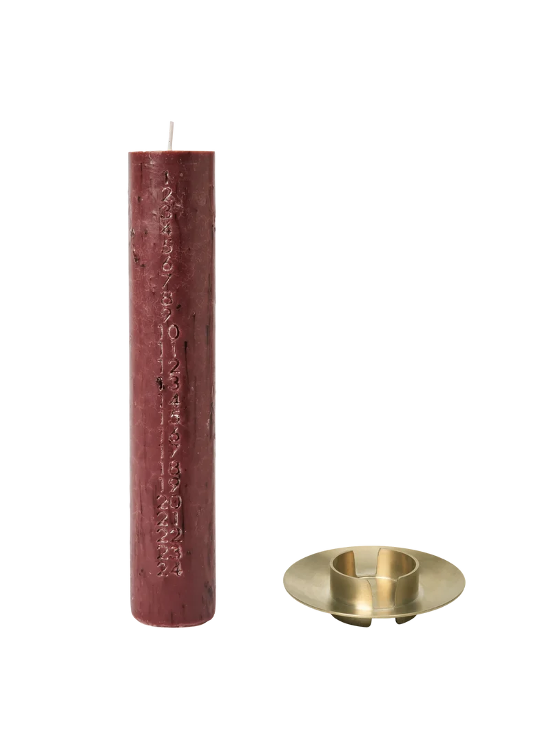 Mura Advent Candle - Dark Grape & Block Candle Holder - Brass - Gift Set