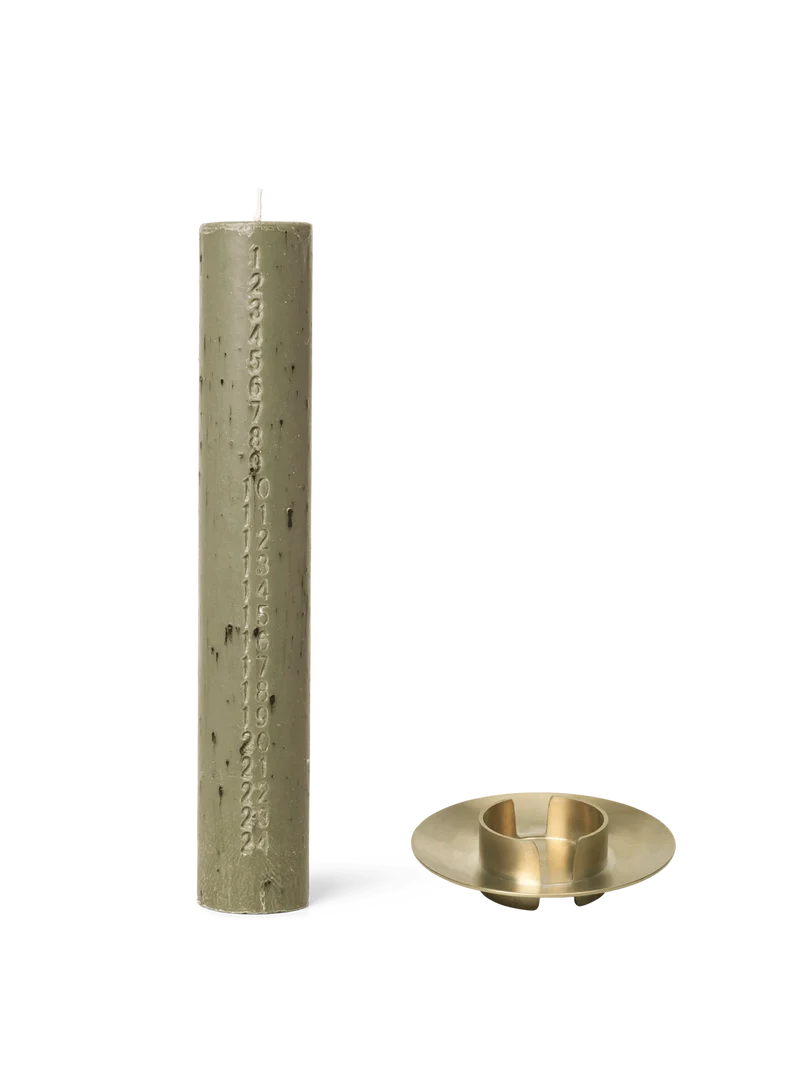 Mura Advent Candle - Artichoke Green & Block Candle Holder - Brass - Gift Set