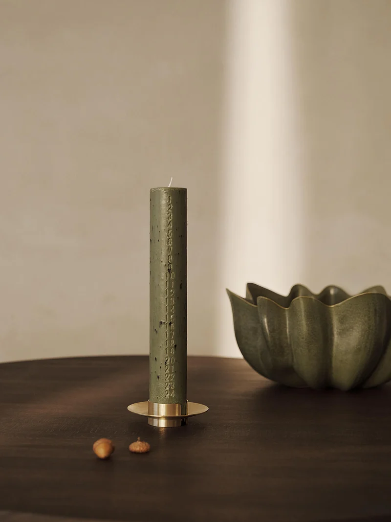 Mura Advent Candle - Artichoke Green & Block Candle Holder - Brass - Gift Set