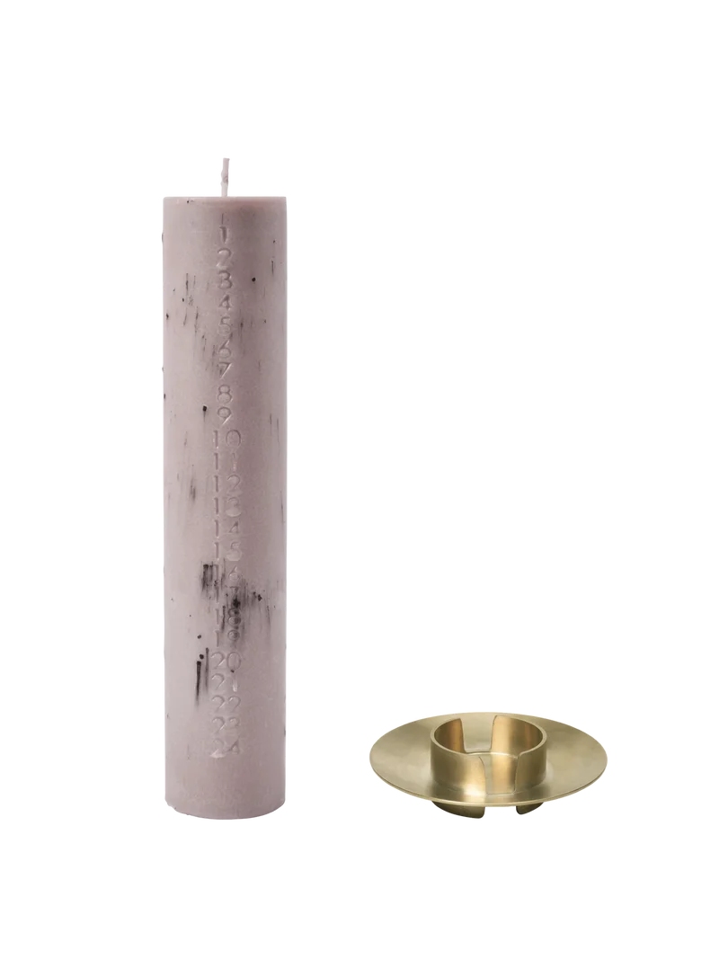 Mura Advent Candle - Orchid & Block Candle Holder - Brass - Gift Set