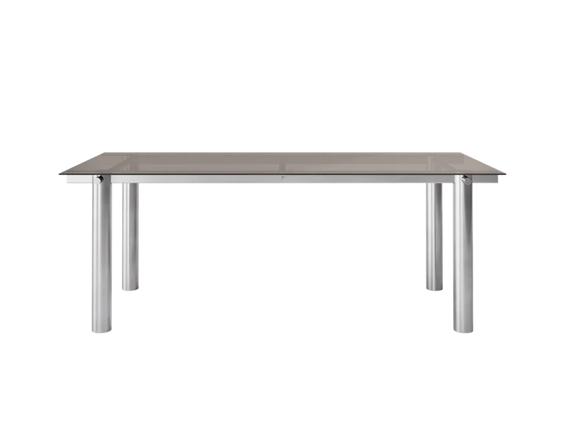 Atura Dining Table - Brushed Stainless Steel/Dark Tinted Glass