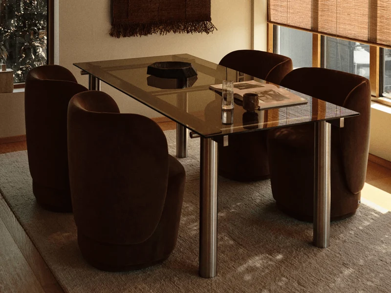 Atura Dining Table - Brushed Stainless Steel/Dark Tinted Glass