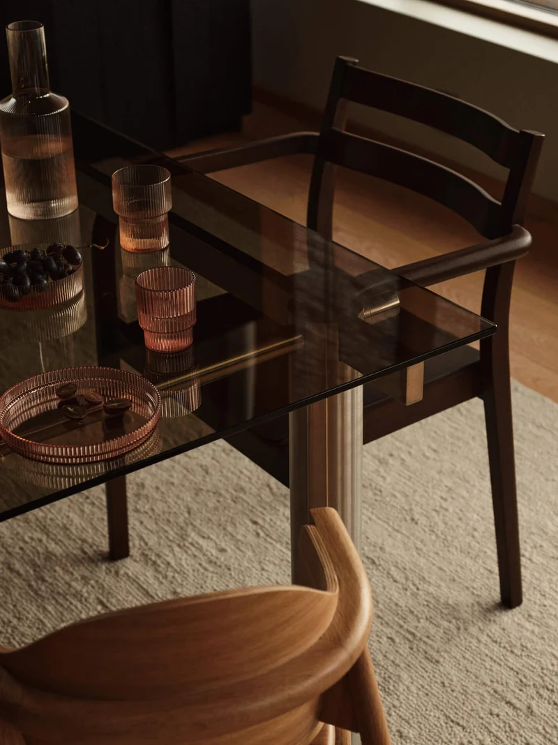 Atura Dining Table - Brushed Stainless Steel/Dark Tinted Glass
