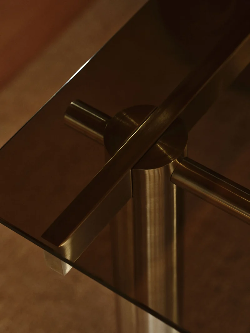 Atura Dining Table - Brushed Stainless Steel/Dark Tinted Glass