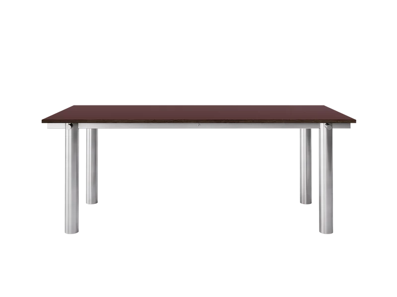 Atura Dining Table - Brushed Stainless Steel/Burgundy Linoleum