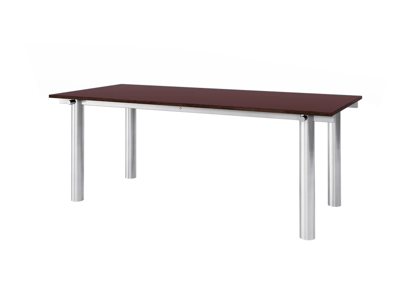 Atura Dining Table - Brushed Stainless Steel/Burgundy Linoleum