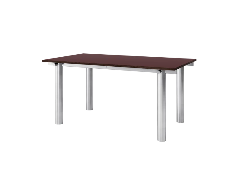 Atura Dining Table - Brushed Stainless Steel/Burgundy Linoleum