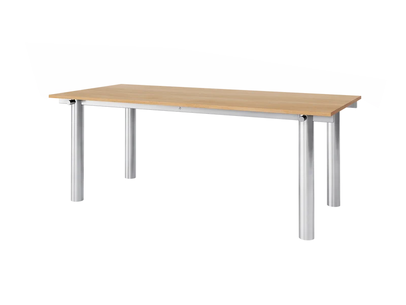 Atura Dining Table - Brushed Stainless Steel/Natural Oak Veneer