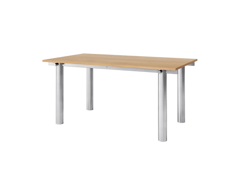 Atura Dining Table - Brushed Stainless Steel/Natural Oak Veneer
