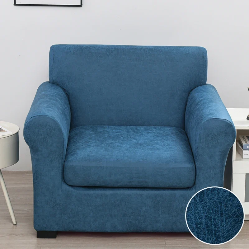 Housse de Fauteuil Club – Simili Cuir Bleu Pétrole