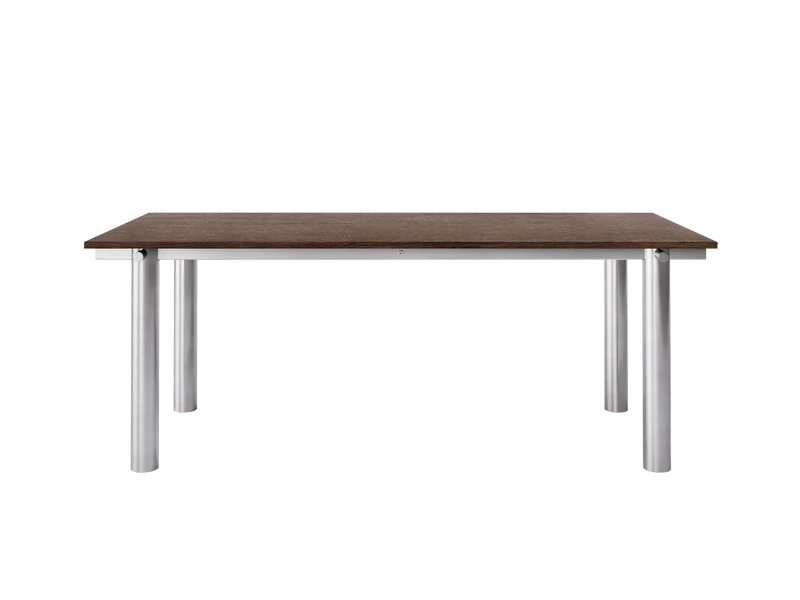Atura Dining Table - Brushed Stainless Steel/Dark Stained Oak