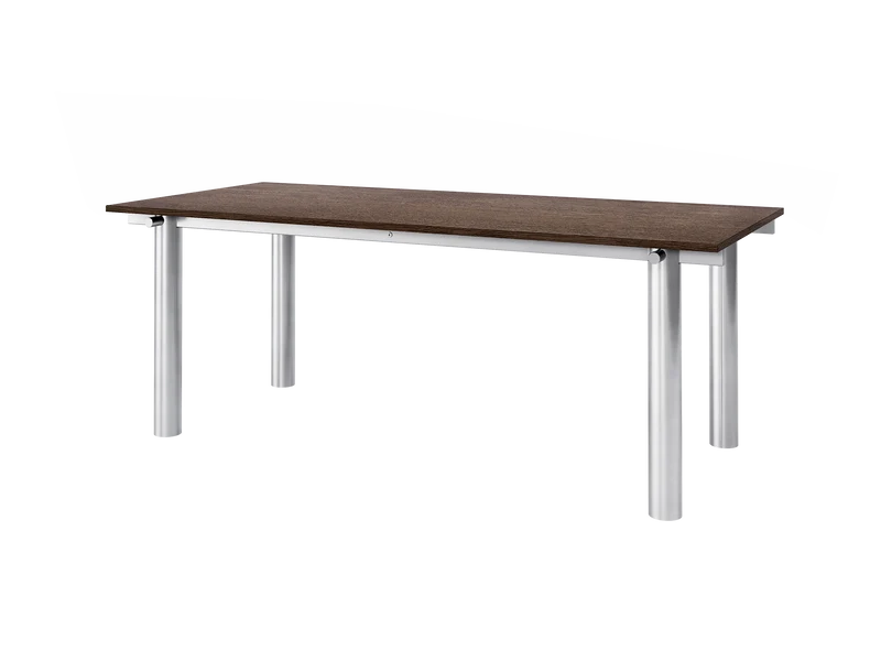 Atura Dining Table - Brushed Stainless Steel/Dark Stained Oak