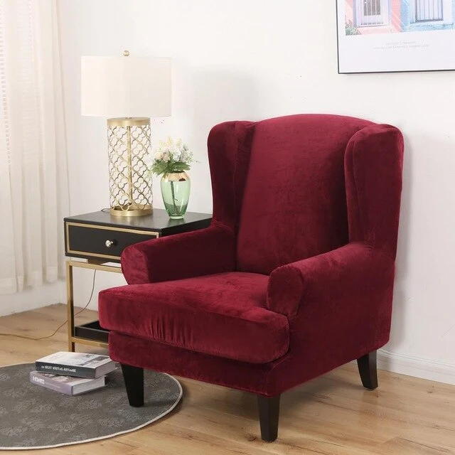 Housse Fauteuil Wingback Velours Bordeaux