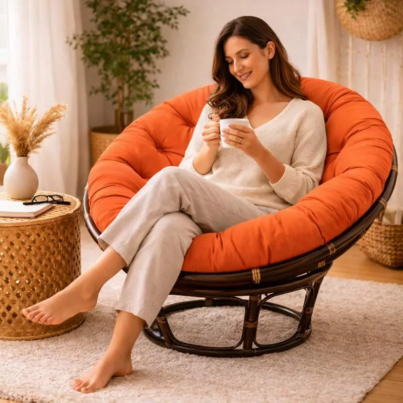 Coussin pour Fauteuil en Rotin rond orange