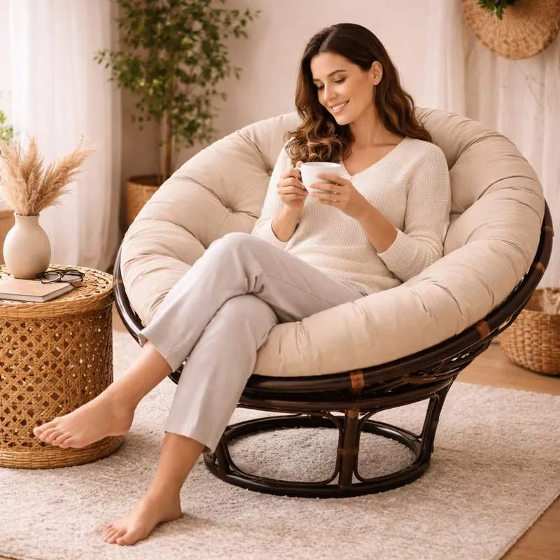 Coussin pour Fauteuil en Rotin rond beige