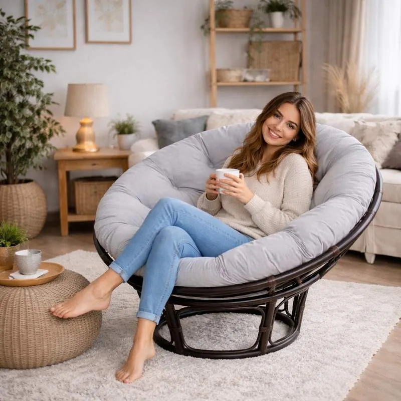 Coussin pour Fauteuil en Rotin rond gris clair