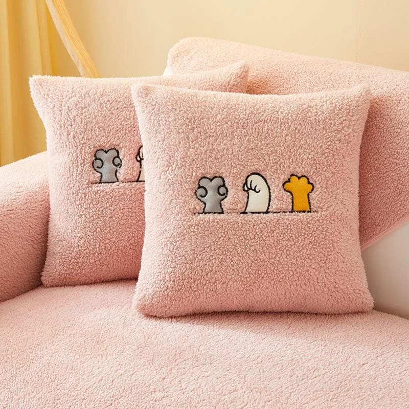 Housse de Coussin EasyCover Sherpa Bouclé aux Chats Brodés — À l'unité