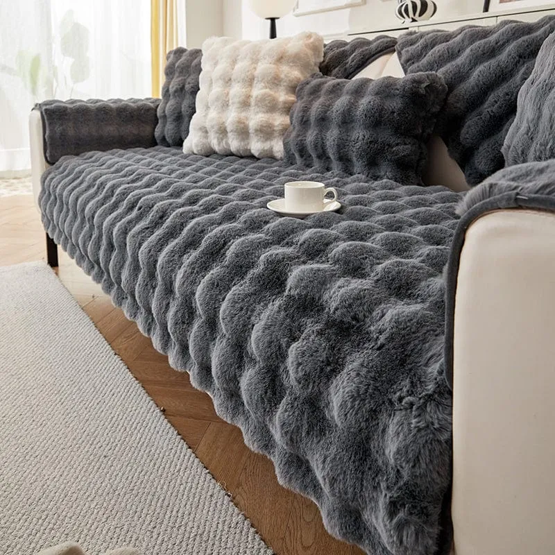 Housse de Canapé EasyCover Fausse Fourrure Molletonnée